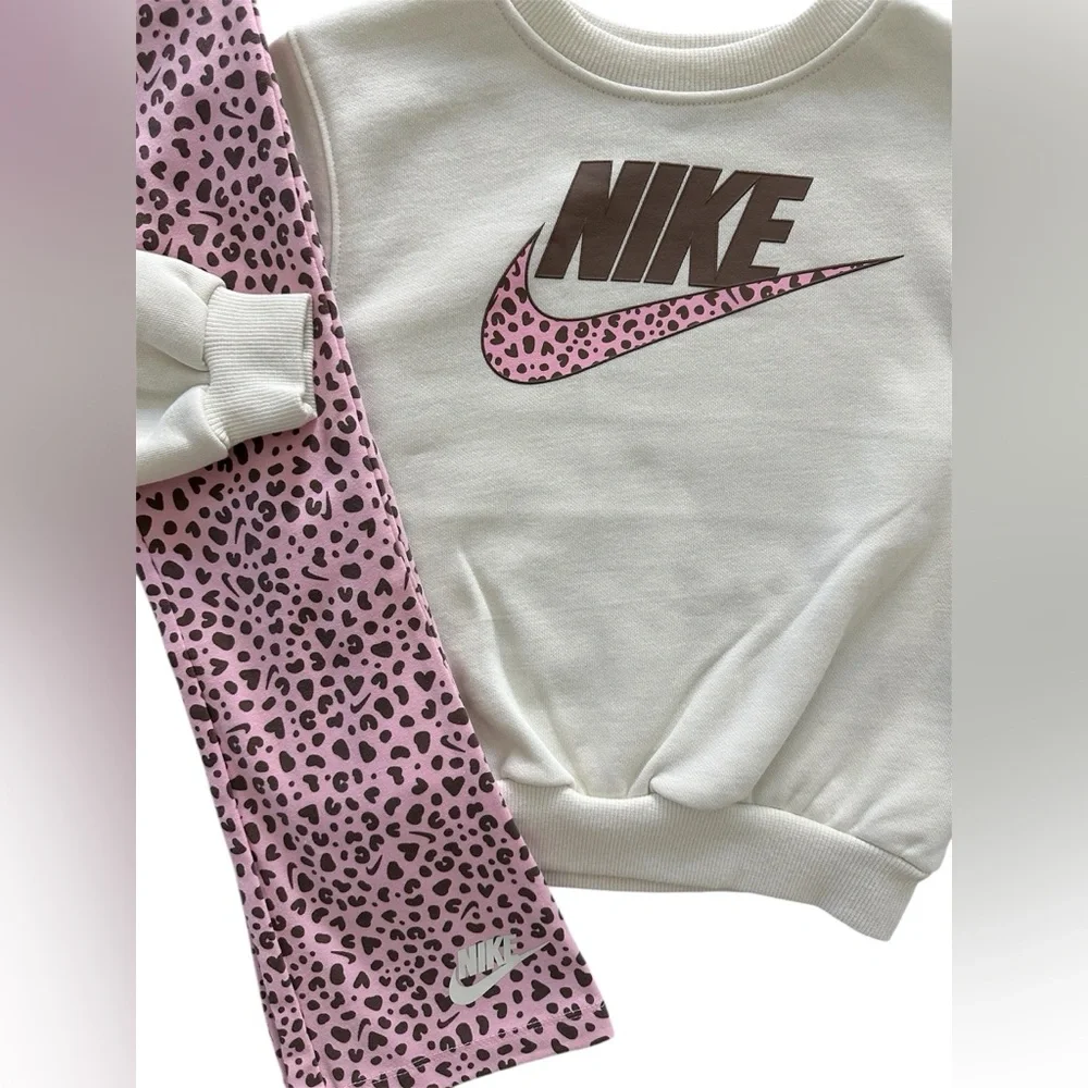 Nike Ivory Crewneck Sweatshirt and Pink Flared Pants Set Girls Size 4 NWT